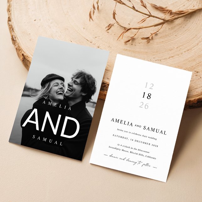 Modern Black & White Boho Photo Wedding Invitation (Creator Uploaded)