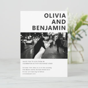 Modern Black White Bold Aesthetic Photo Wedding QR Invitation