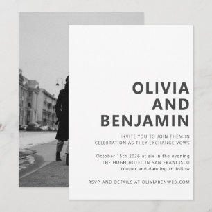 Modern Black White Bold Typography Photo Wedding Invitation