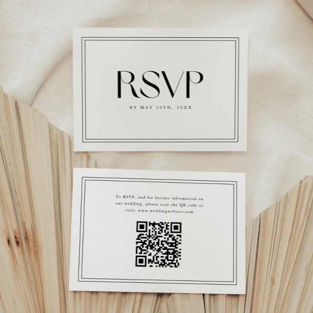 Modern Black White Bold Typography Wedding QR Code RSVP Card (Creator Uploaded)
