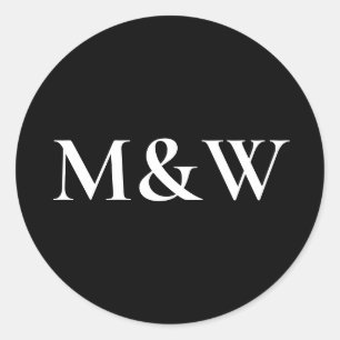 Modern Black & White Bold Wedding Monogram Classic Round Sticker
