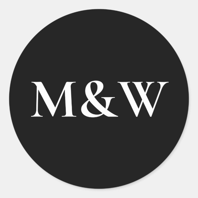 Modern Black & White Bold Wedding Monogram Classic Round Sticker (Front)