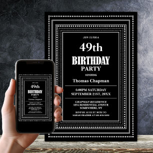 Modern Black White Border Any Age Birthday Party Invitation