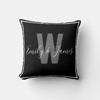 Modern Black White Border Couple Monogram Cushion