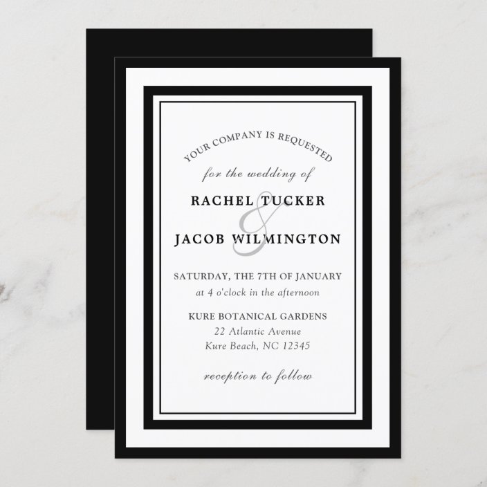 Modern Black White Border Simple Wedding Invitation | Zazzle.co.uk