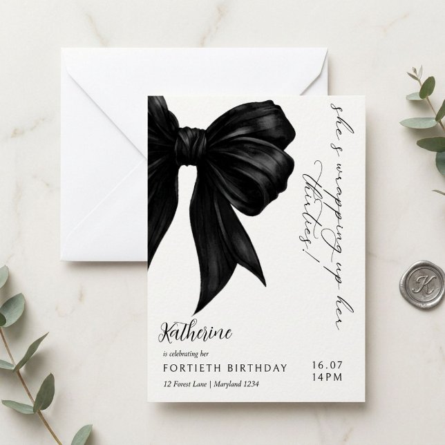 Modern Black & White Bow 40th Birthday  Invitation (Creator Uploaded)