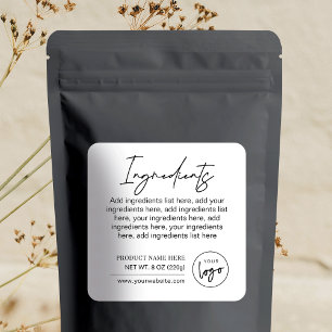 Modern Black White Brand Logo Product Ingredients Square Sticker