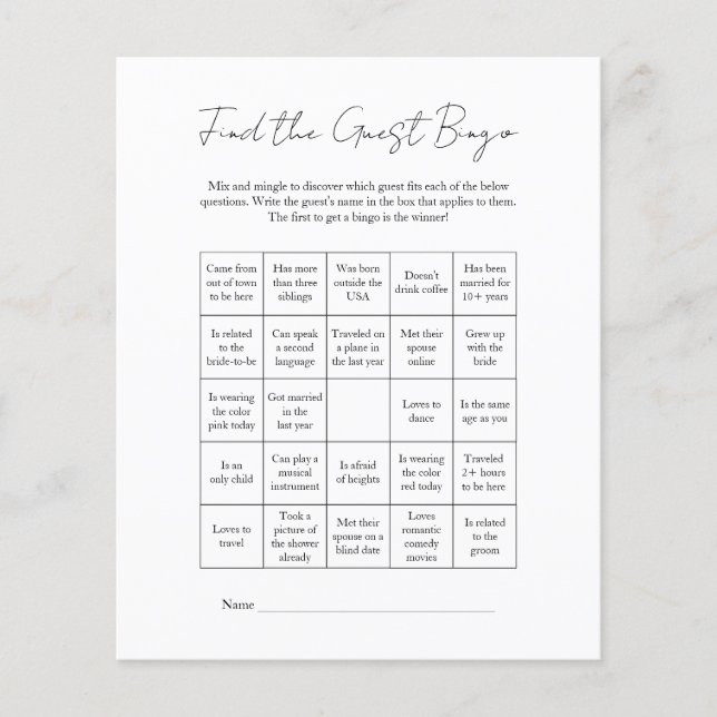 Modern Black White Bridal Shower Find the Guest Flyer (Front)