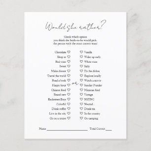 Modern Black White Bridal Shower Would She Rather  Flyer
