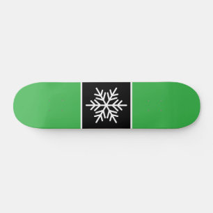Modern Black White Bright Green Stripes Snowflake Skateboard