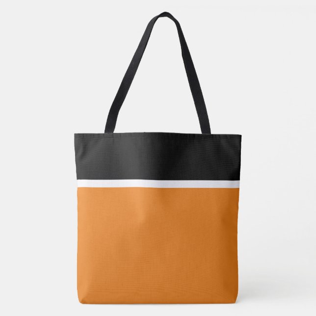 Modern Black White Bright Orange Colour Block Tote Bag (Front)