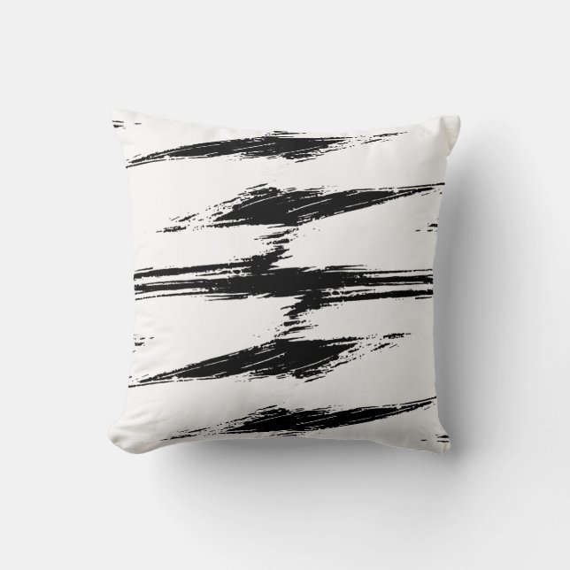 Modern Black White Brush Stroke Paint Cushion (Front)