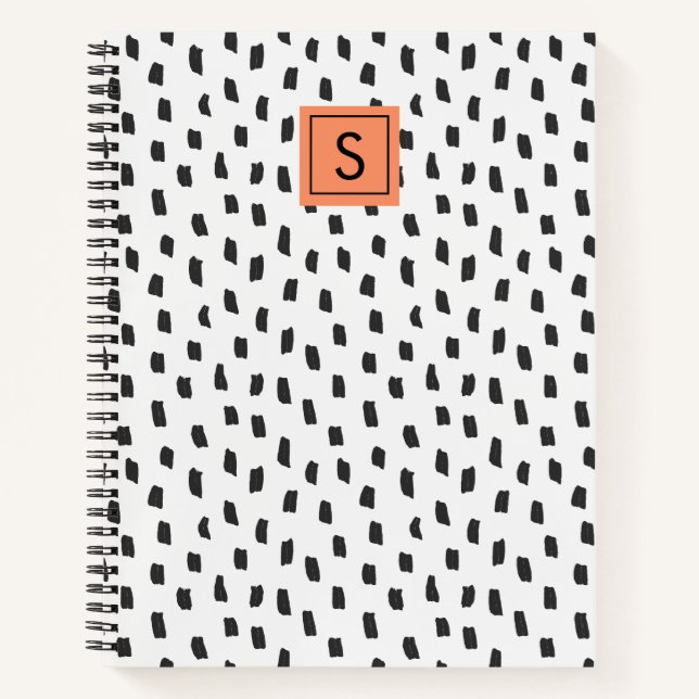 Modern Black & White Brush Strokes Monogram Notebook (Front)