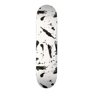 Modern black white brush strokes splatters paint skateboard