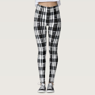 Modern black white buffalo plaid patterned leggings