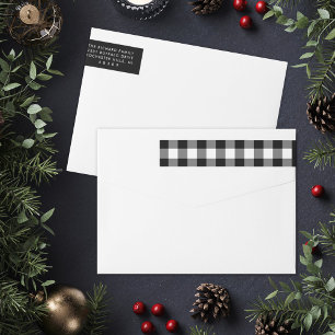 Modern Black White Buffalo Plaid Return Address Wrap Around Label