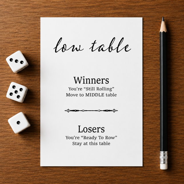 Modern Black White Bunco Low Table Card (Low Table Card:
Modern script black and white Bunco Low Table card.)