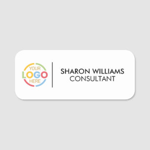 Modern Black White Business Logo Employee Magnetic Name Tag