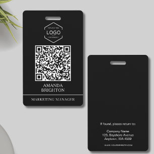 Modern Black White Business Logo QR Code ID Badge