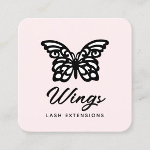 Modern Black White Butterfly Pink Square Business Card