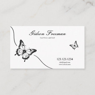 Modern Black & White Butterfly Tattoo Artist Business Card