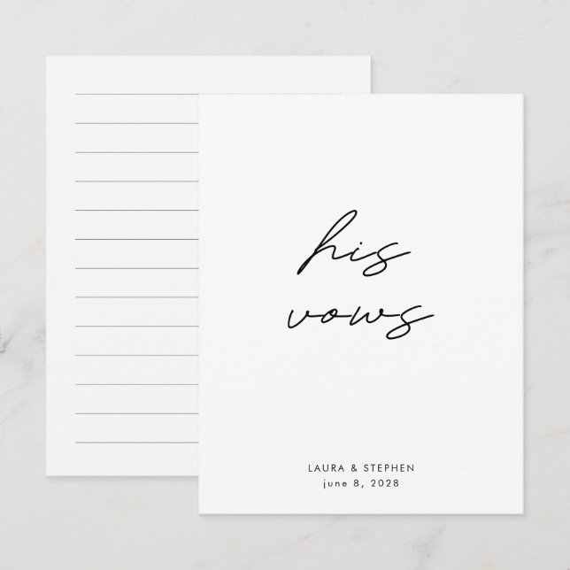 Modern Black White Calligraphy Wedding His Vows (Front/Back)