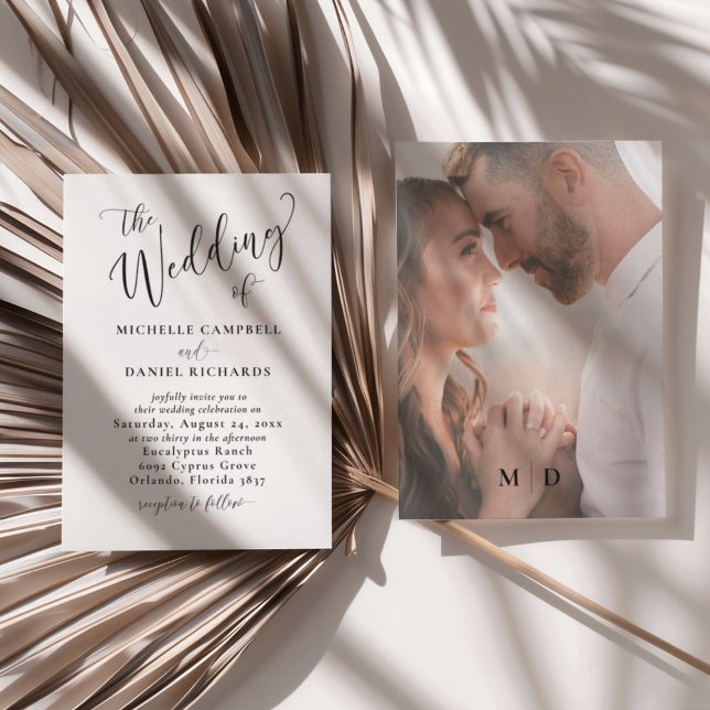 Modern Black & White Calligraphy Wedding  Invitation (Creator Uploaded)