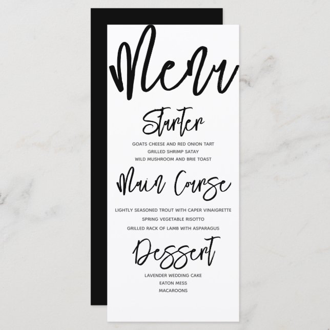 Modern Black & White Calligraphy Wedding Menu (Front/Back)
