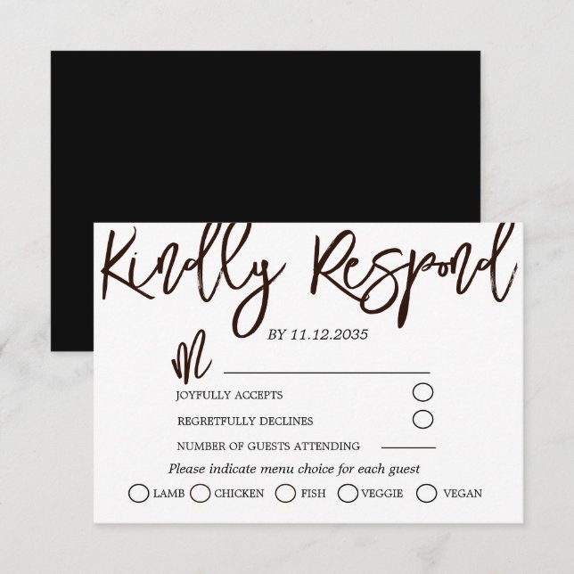 Modern Black & White Calligraphy Wedding RSVP (Front/Back)