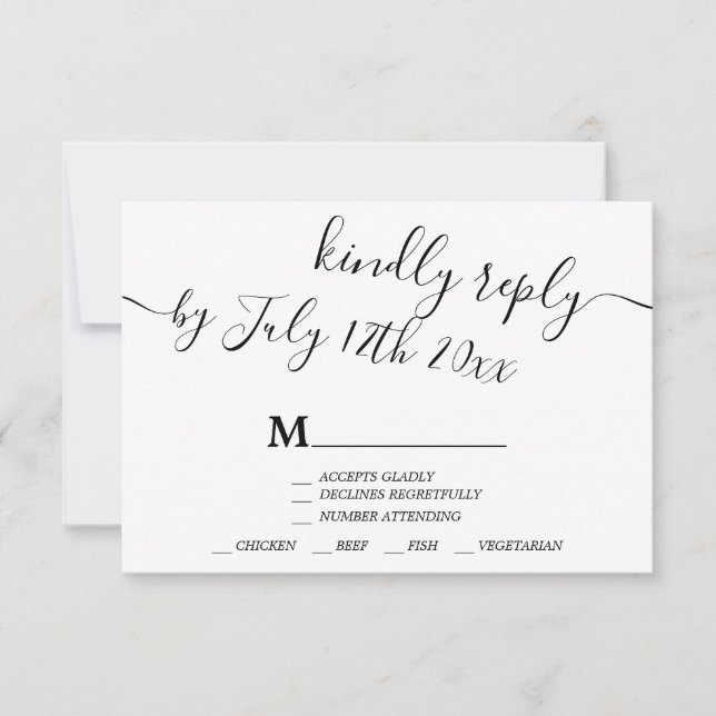 Modern black white casual typography rsvp wedding card (Front)