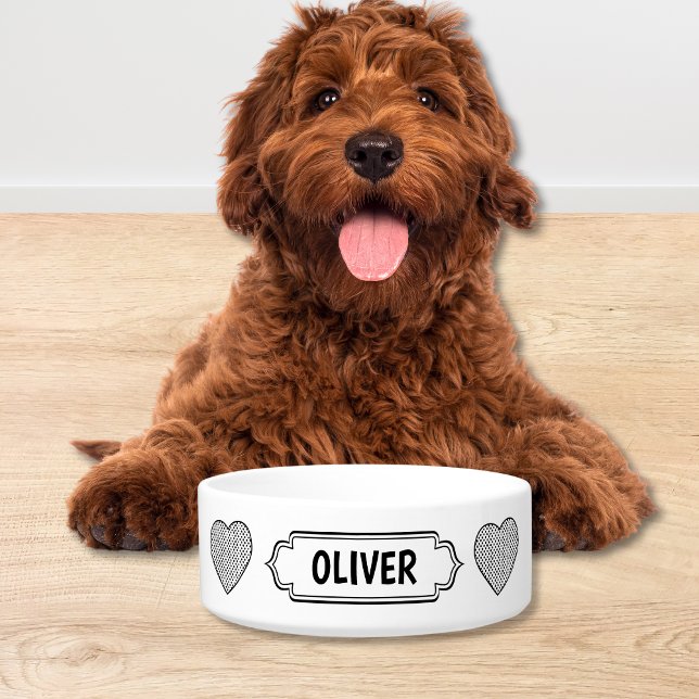 Modern Black & White Ceramic Dog Bowl (Modern simplistic custom dog dish fully customizable in white & Black. )