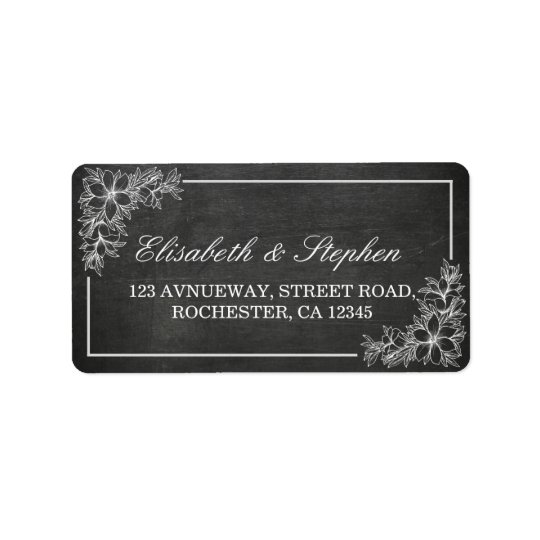 Modern Black White Chalkboard Floral Frame Wedding Address Label