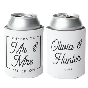 Modern Black & White Cheers Wedding Favours Can Cooler