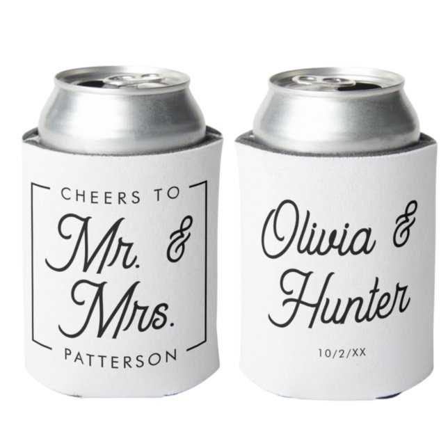 Modern Black & White Cheers Wedding Favours Can Cooler (Creator Uploaded)