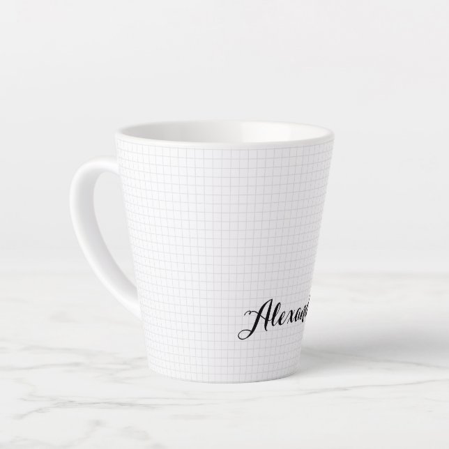 Modern Black White Chequered Elegant Typography Latte Mug (Left Angle)