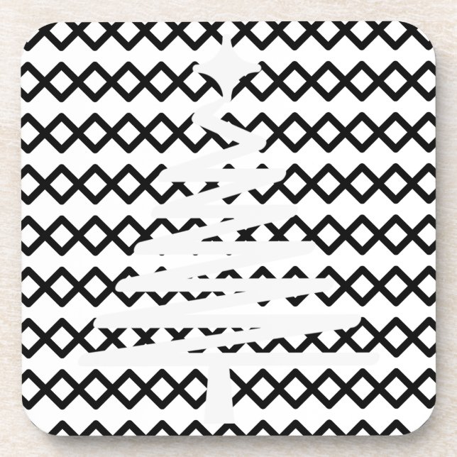 Modern Black White cheveron pattern christmas tree Coaster (Front)