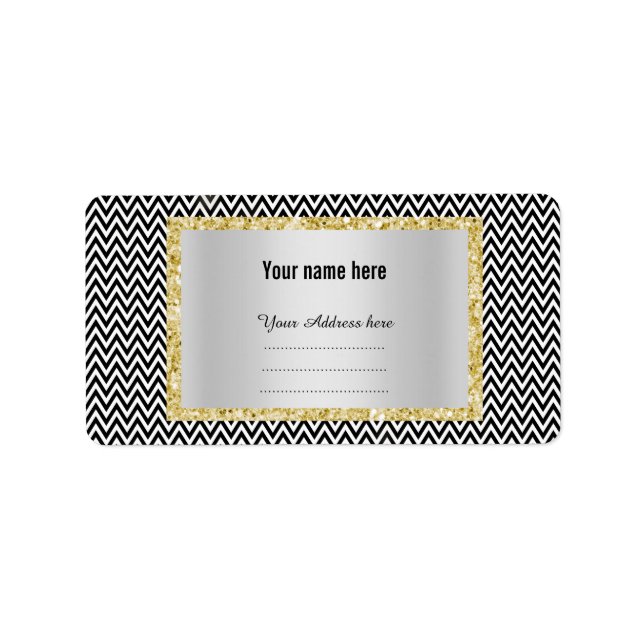 MODERN BLACK WHITE CHEVRON ADDRESS LABELS GOLD (Front)