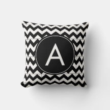 Modern Black White Chevron Monogram