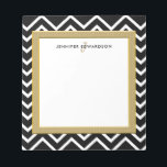 Modern black white chevron pattern monogram name notepad<br><div class="desc">Modern stylish black and white chevron and golden frame personalised notepad.
Black and white chevron design with monogram and name.
You can add your own name or text and monogram.</div>