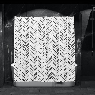 Modern Black White Chevron Pattern Shower Curtain