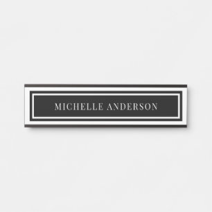 Modern Black & White Chic Double Boarder Elegant Door Sign