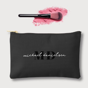 Modern Black & White Chic Script Initial Monogram Accessory Pouch