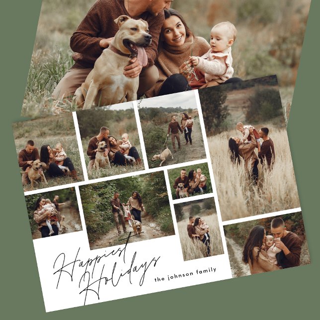 Modern Black White Christmas 9 Photo Happiest Holiday Card (Creator Uploaded)