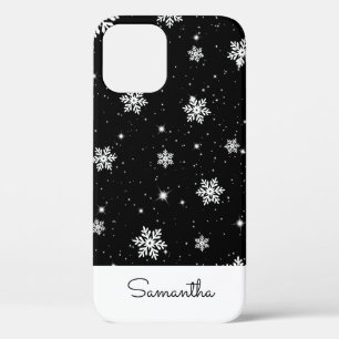 Modern Black White Christmas Snowflake Pattern iPhone 12 Case