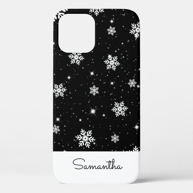 Modern Black White Christmas Snowflake Pattern Case-Mate iPhone Case (Back)