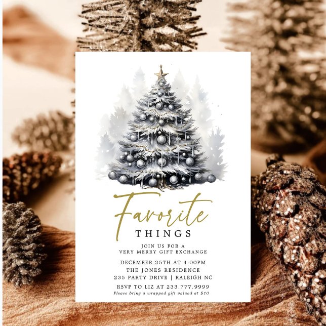 Modern Black  White Christmas Tree Favourite Thing Invitation (Creator Uploaded)