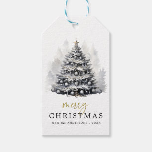Modern Black & White Christmas Tree Party Gift Tags