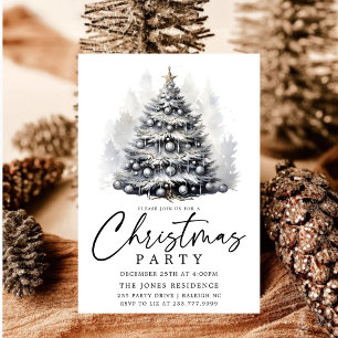 Modern Black & White Christmas Tree Party Invitation