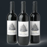 Modern Black & White Christmas Tree Party Wine Label<br><div class="desc">Modern Black and white Watercolor Christmas Tree Party Invitation</div>