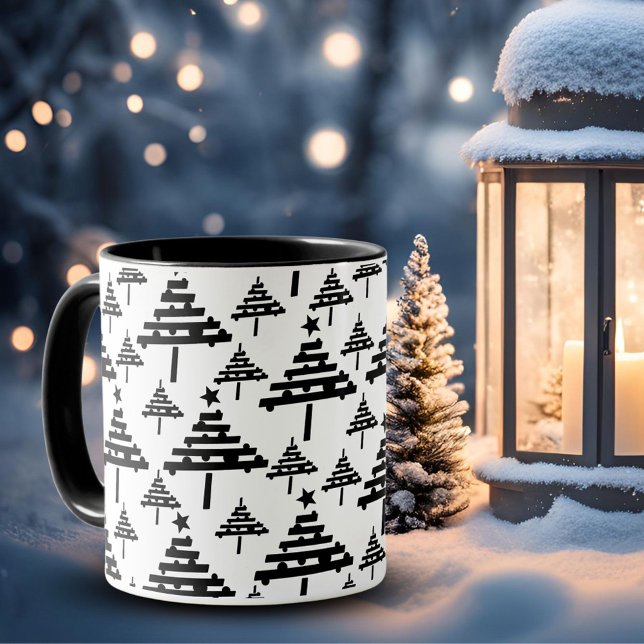Modern Black White Christmas Tree Pattern Mug (Creator Uploaded)